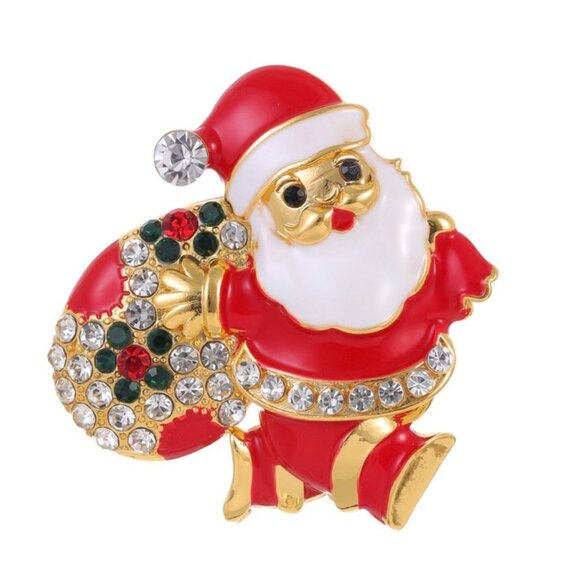 Santa Claus Rhinestone Brooch Holiday Brooch Pin Christmas Brooch Gift - Picture 4 of 5